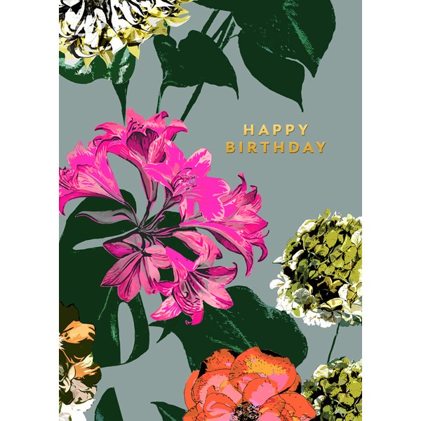 Floral Happy Birthday with Gold Text