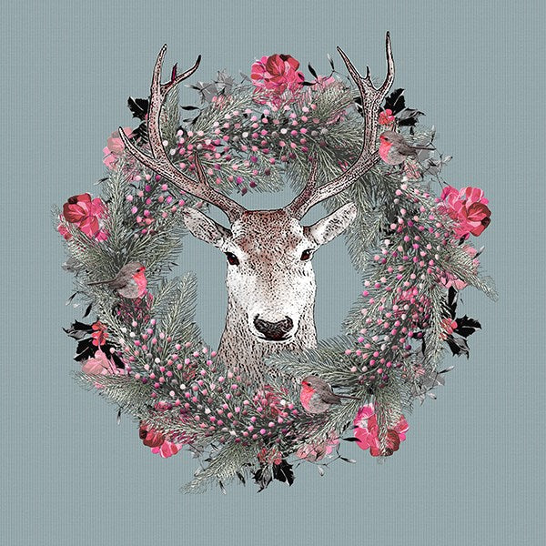 Deer and Wreath Christmas Cards