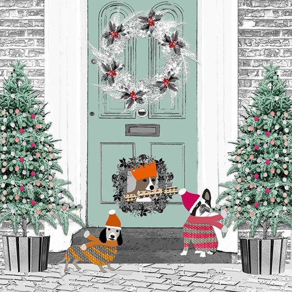 Dogs at Front Door Christmas Card