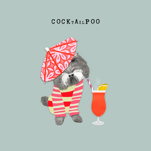 Cockapoo with cocktail and cocktail umbrella &#39;Cocktailpoo&#39;