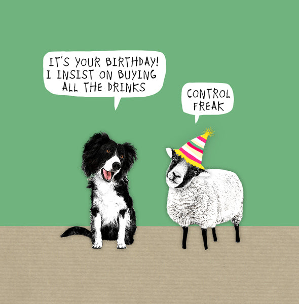 Funny Sheep and sheepdog Birthday card
