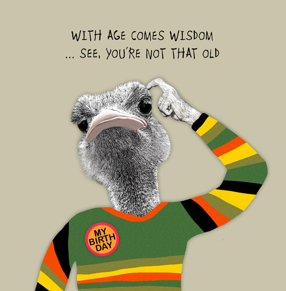 Duck wearing a striped top and Birthday badge.