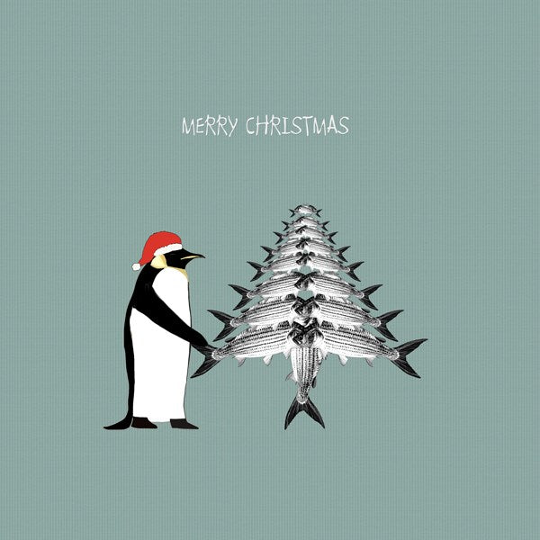 Penguin and Fish Tree Christmas Card