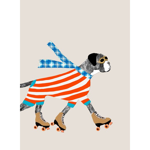 Boxer Dog on roller skates Card