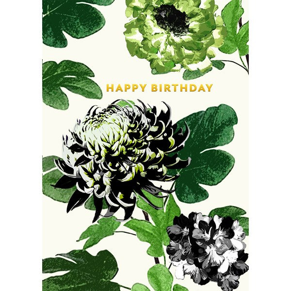 Floral Happy Birthday with Gold Text