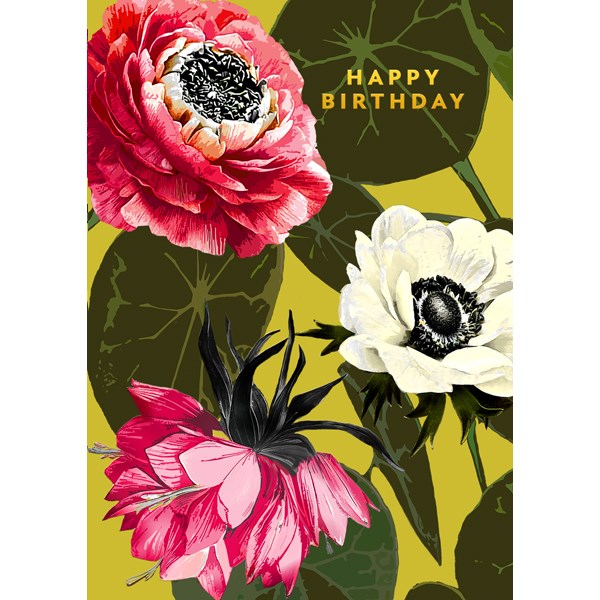 Floral Happy Birthday with Gold Text