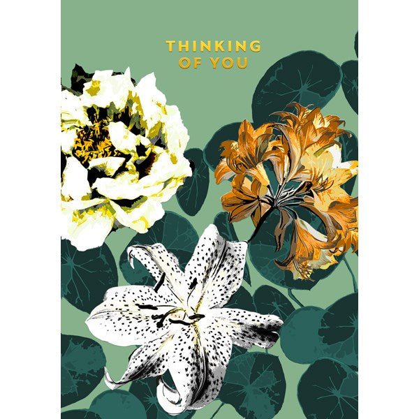Floral Thinking of You card with Gold Text