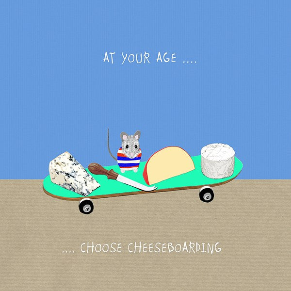 A mouse with skateboard cheese board.