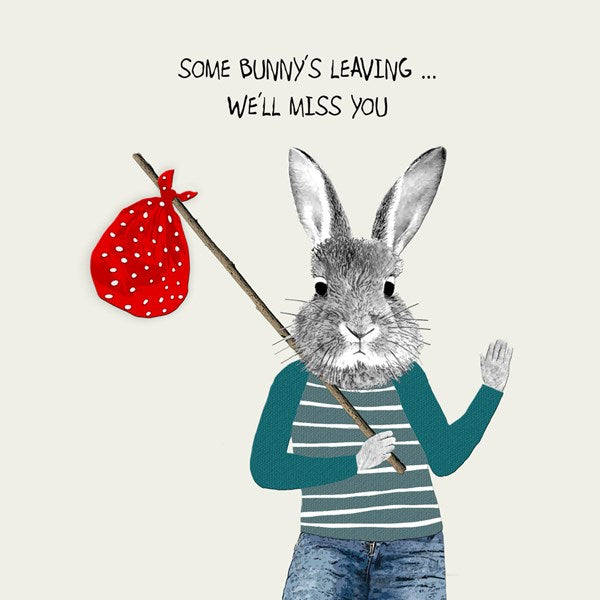 Bunny holding a bindle stick and waving.
