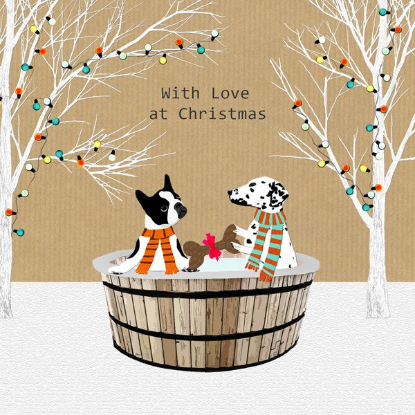 Dogs in hot tub Christmas Card